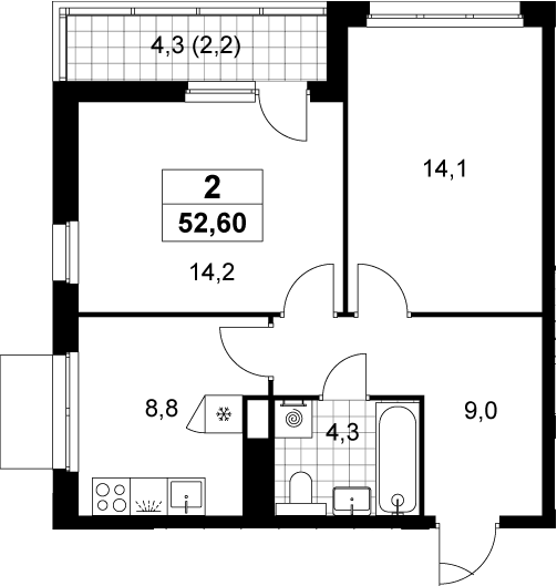 2-комн., 50.4 м², 14/15 этаж, ЖК «Деснаречье»