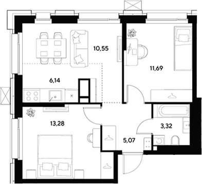 3-комн., 50.05 м², 17/25 этаж, ЖК «ЭВО»