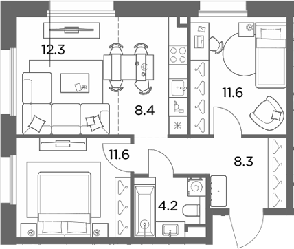 3-комн., 56.4 м², 5/6 этаж, ЖК «Станиславский»