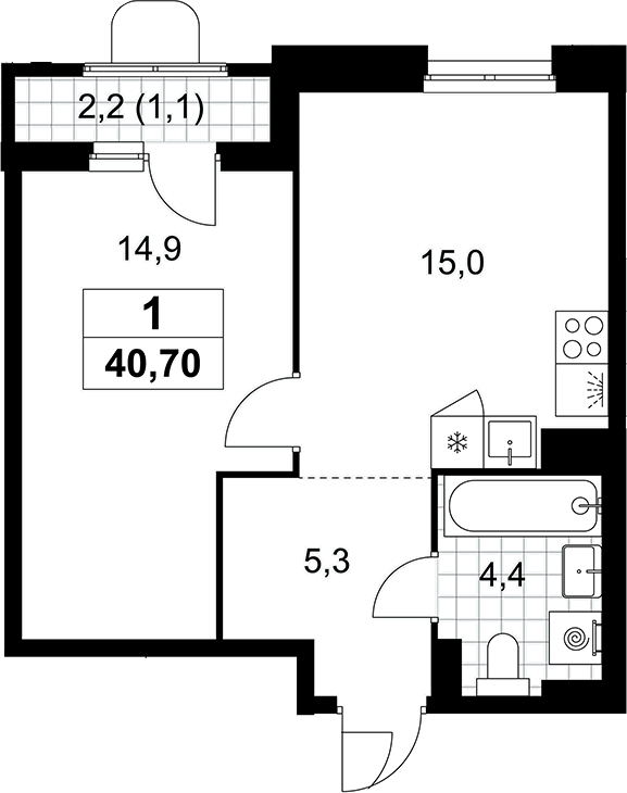 2-комн., 39.6 м², 10/10 этаж, ЖК «Прокшино»