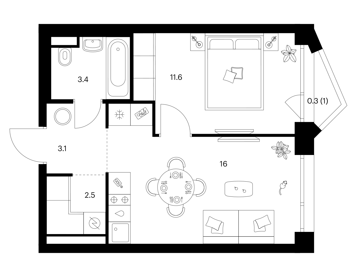 1-комн., 36.6 м², 6/35 этаж, ЖК «Строгино 360»