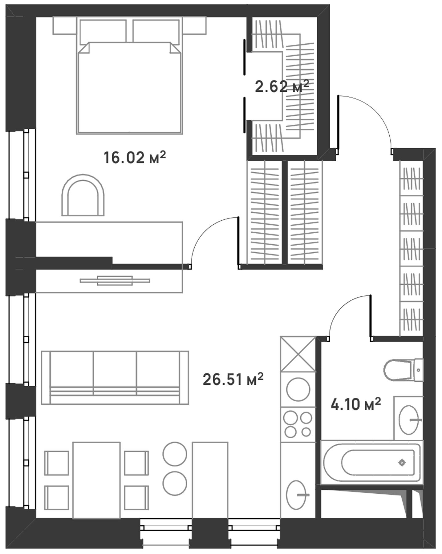 2-комн., 49.25 м², 6/30 этаж, ЖК «Дюна»
