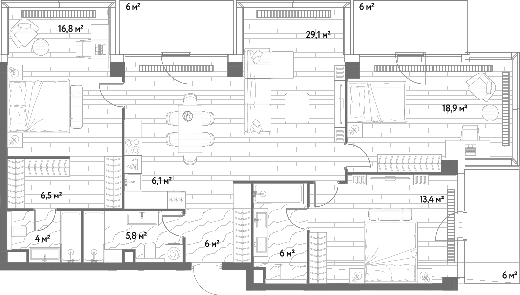 4+ комнаты, 116.6 м², 13/33 этаж, ЖК «С5»