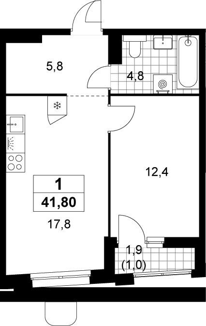 2-комн., 40.8 м², 13/14 этаж, ЖК «Прокшино»