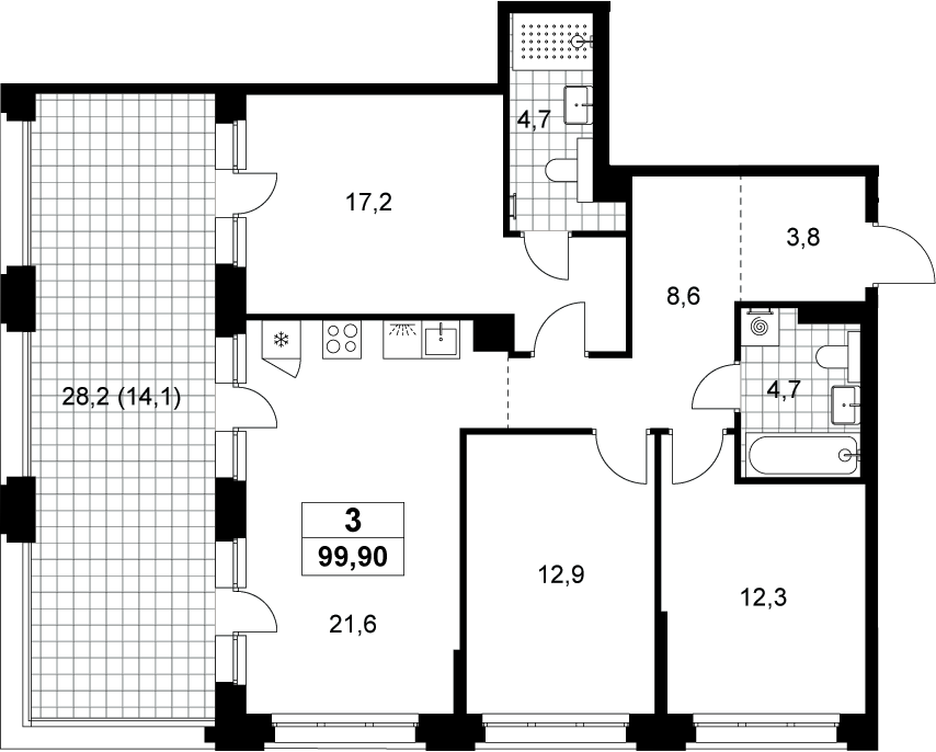 4+ комнаты, 85.8 м², 13/13 этаж, ЖК «Хольм»