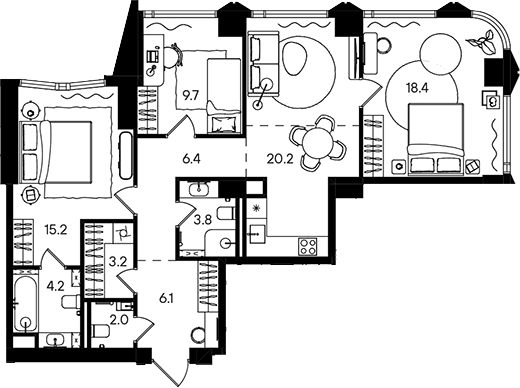 4+ комнаты, 89.2 м², 18/50 этаж, ЖК «СТОУН Блик»