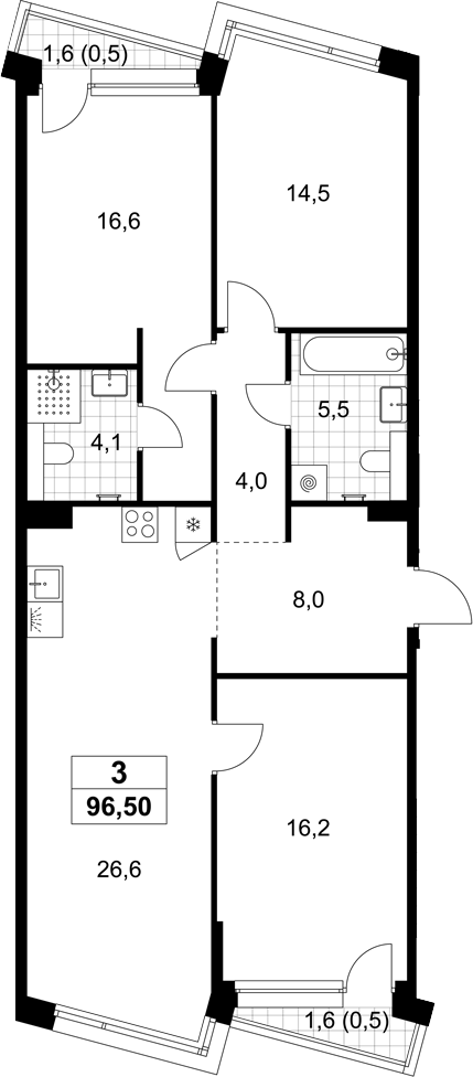 4+ комнаты, 95.5 м², 6/6 этаж, ЖК «Хольм»