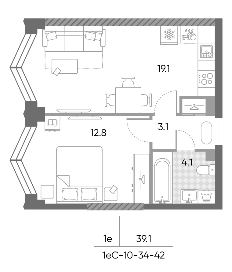 2-комн., 39.1 м², 39/43 этаж, ЖК «ЗилАрт»