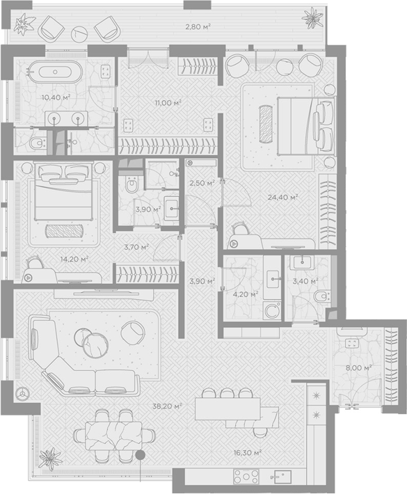 2-комн., 144.1 м², 2/6 этаж, ЖК «Николь»
