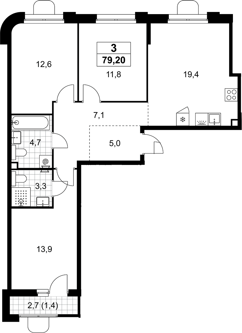 4+ комнаты, 77.8 м², 2/8 этаж, ЖК «Прокшино»