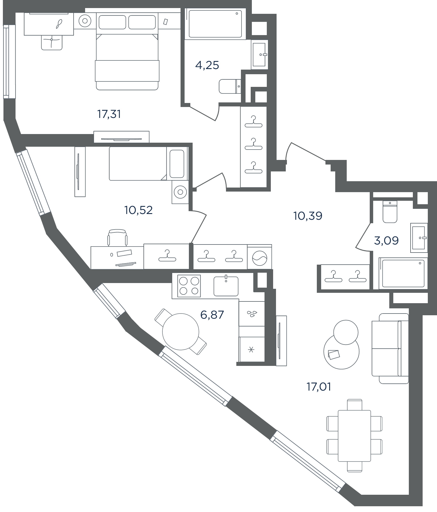 3-комн., 69.44 м², 16/30 этаж, ЖК «Сикрет Гарден»