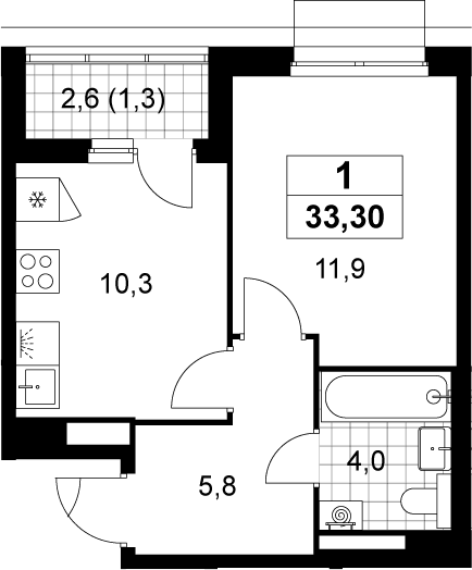 1-комн., 32 м², 13/19 этаж, ЖК «Деснаречье»