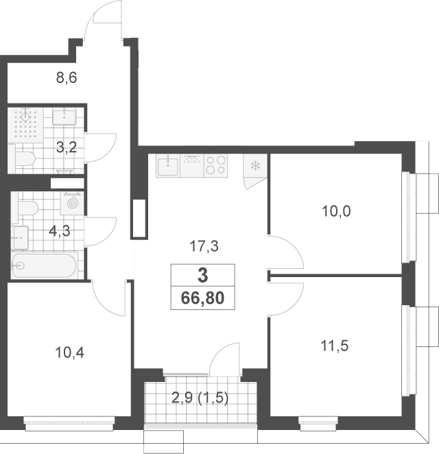 4+ комнаты, 65.3 м², 16/17 этаж, ЖК «Скандинавия»