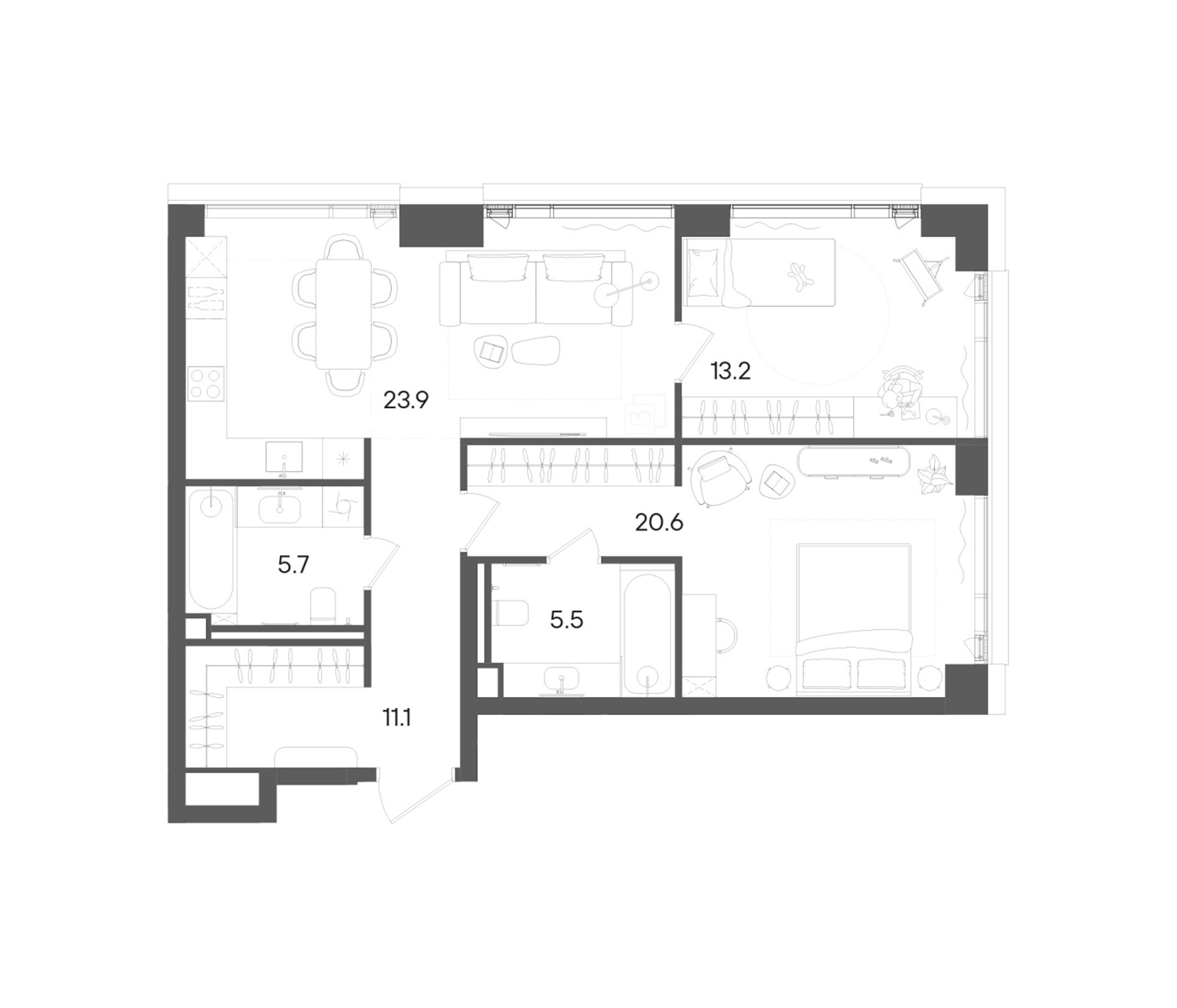 3-комн., 80 м², 7/20 этаж, ЖК «СТОУН Грэйн»