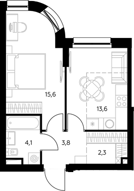 1-комн., 39.6 м², 12/43 этаж, ЖК «Адмирал»