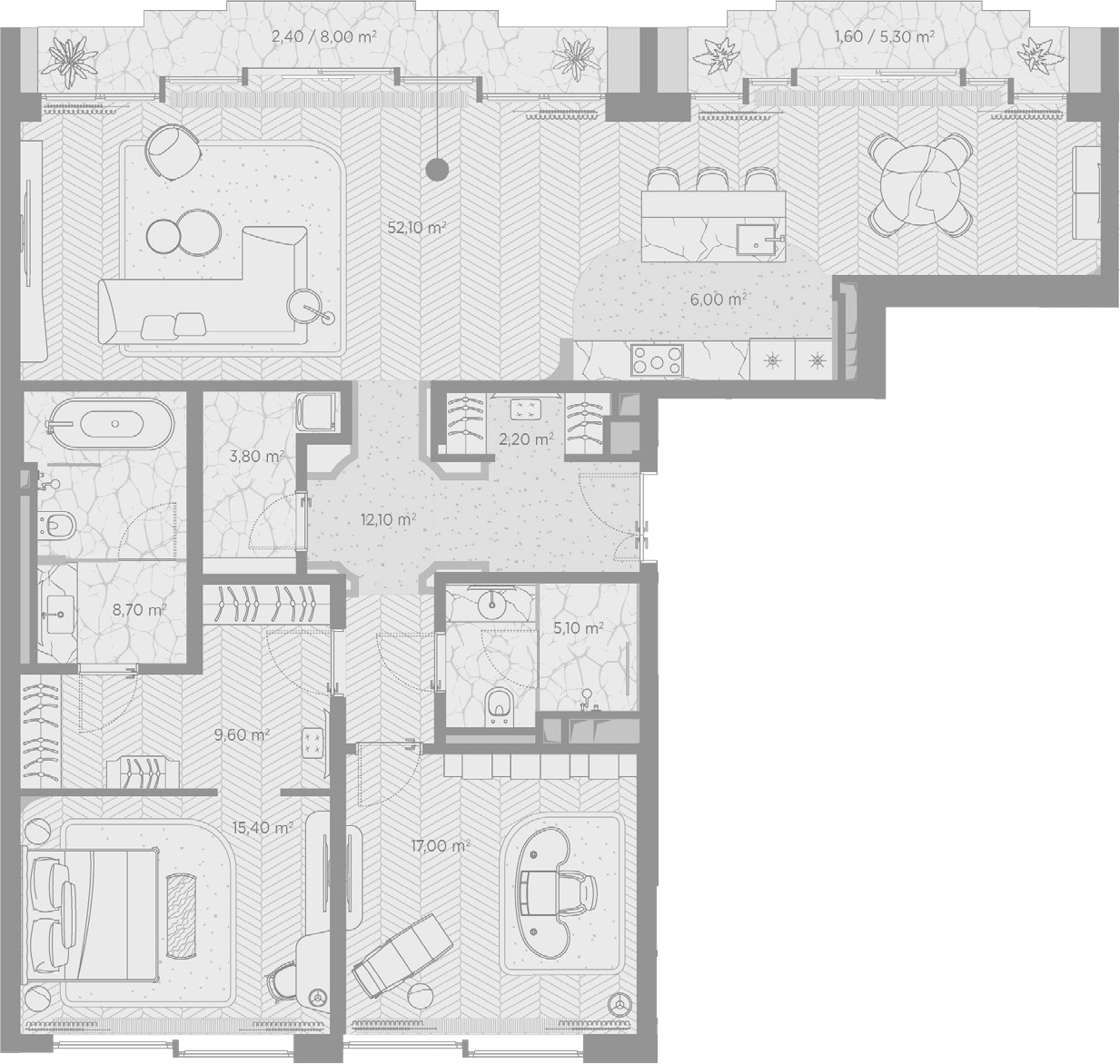 2-комн., 132 м², 6/7 этаж, ЖК «Николь»