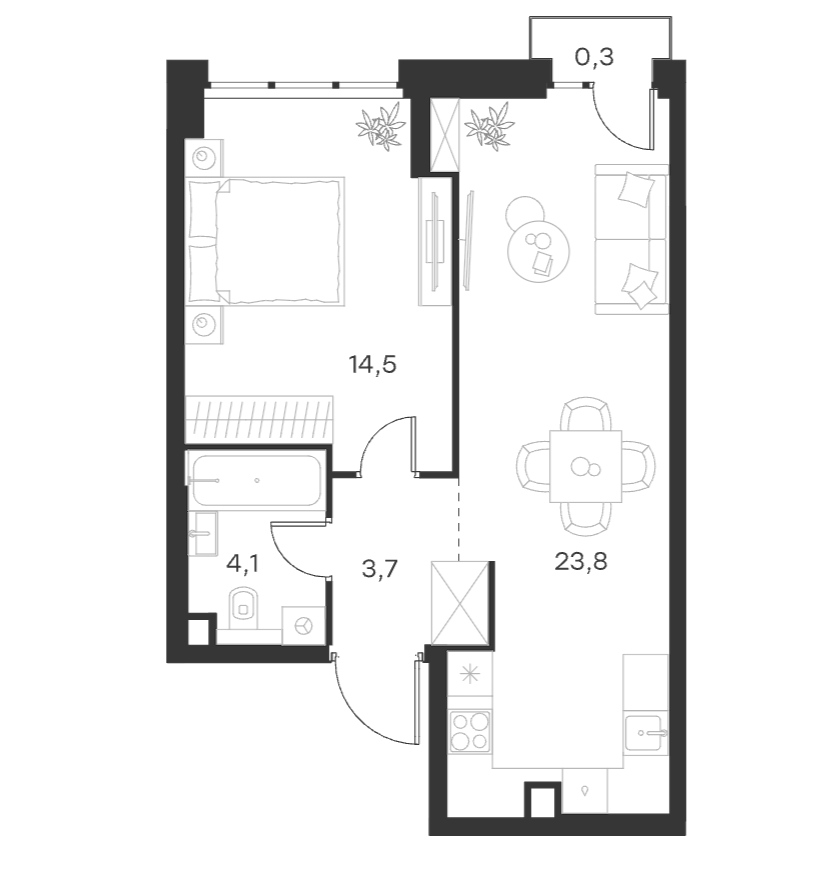 1-комн., 46.1 м², 2/40 этаж, ЖК «Левел Селигерская»