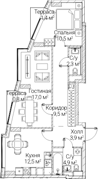 2-комн., 58.51 м², 58/60 этаж, ЖК «СЕЗАР БУДУЩЕЕ»