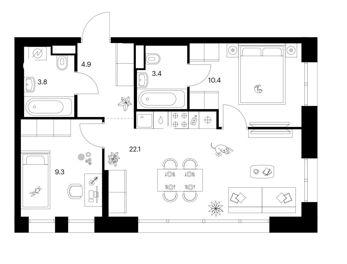 2-комн., 53.9 м², 4/10 этаж, ЖК «Строгино 360»