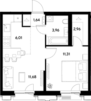 2-комн., 37.56 м², 3/25 этаж, ЖК «ЭВО»
