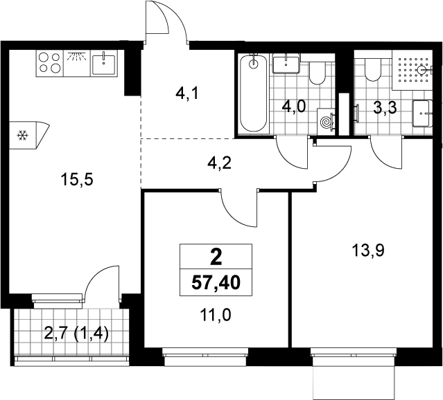 3-комн., 56 м², 16/19 этаж, ЖК «Деснаречье»