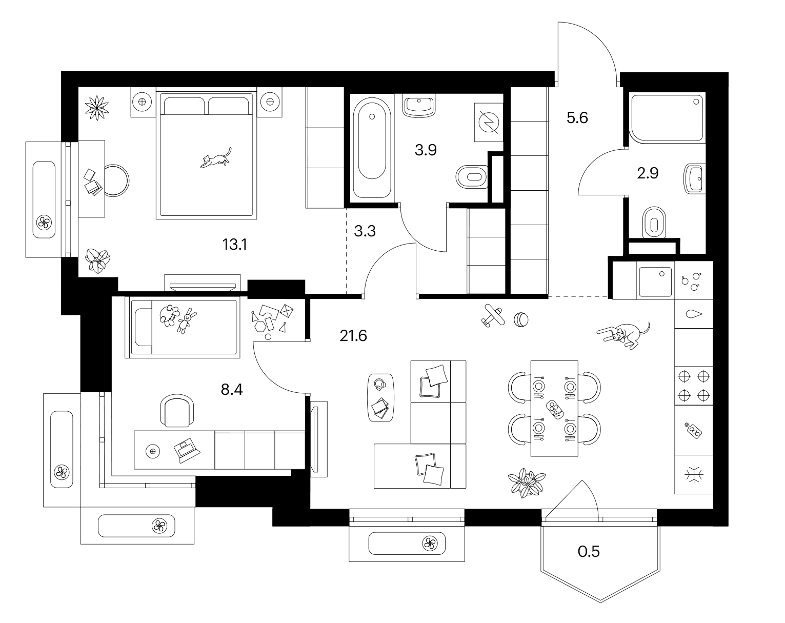 2-комн., 58.8 м², 9/25 этаж, ЖК «Ярославский»