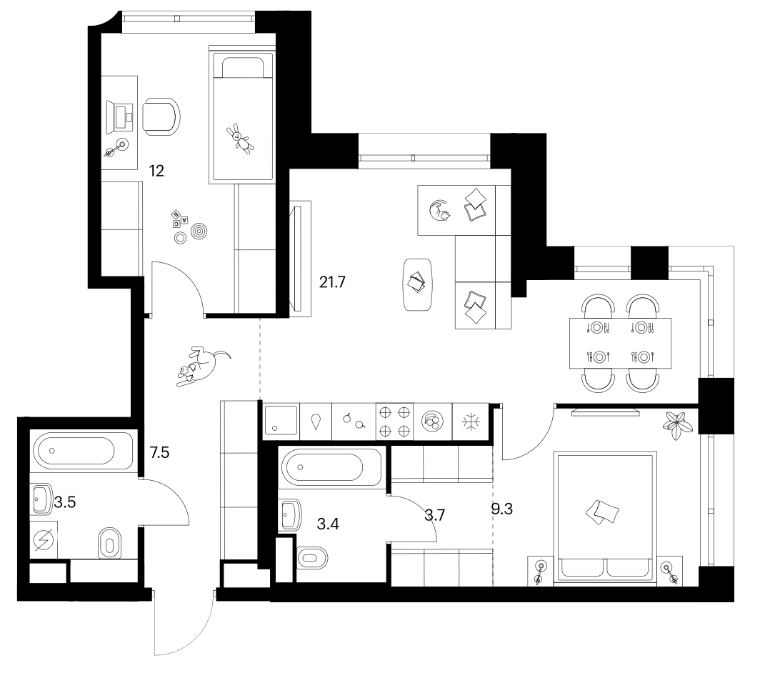 2-комн., 61.1 м², 14/30 этаж, ЖК «Строгино 360»