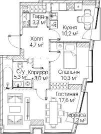 2-комн., 54.4 м², 38/60 этаж, ЖК «СЕЗАР БУДУЩЕЕ»