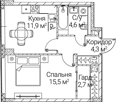 1-комн., 39 м², 24/41 этаж, ЖК «СЕЗАР БУДУЩЕЕ»