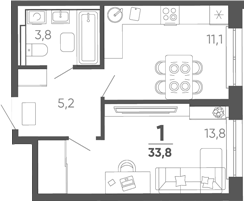 1-комн. квартира, 33.8 м² в ЖК Барса — фото 2