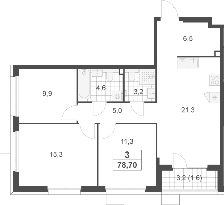 4+ комнаты, 77.1 м², 2/17 этаж, ЖК «Скандинавия»