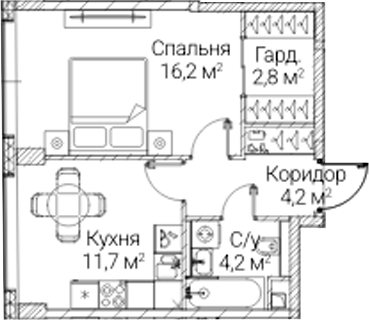 1-комн., 39.1 м², 26/41 этаж, ЖК «СЕЗАР БУДУЩЕЕ»