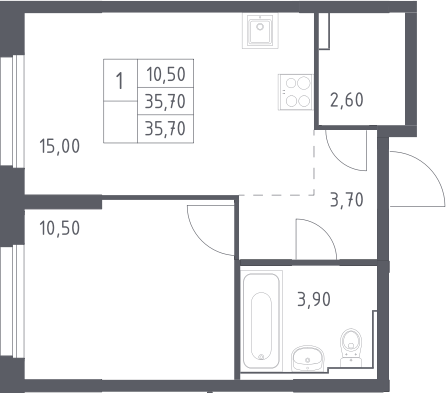 2-комн., 35.7 м², 13/32 этаж, ЖК «Химки Парк»