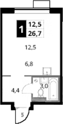 Студия, 26.7 м², 22/24 этаж, ЖК «1-й Донской»