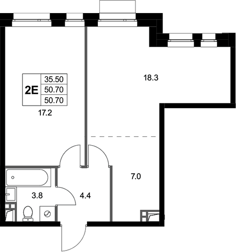 2-комн., 50.7 м², 2/3 этаж, ЖК «Кореневский Форт 2.3»