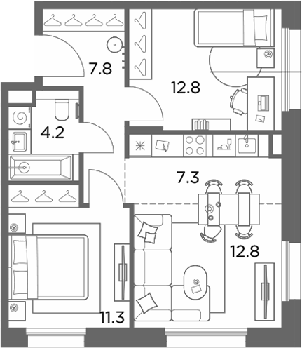 3-комн., 56.2 м², 5/6 этаж, ЖК «Станиславский»
