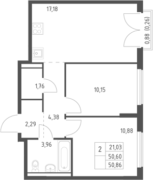 3-комн., 50.6 м², 8/12 этаж, ЖК «Егорово парк»