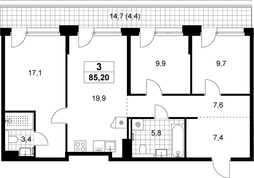 4+ комнаты, 80.8 м², 8/8 этаж, ЖК «Хольм»