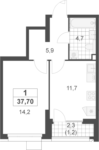 1-комн., 36.5 м², 2/22 этаж, ЖК «Скандинавия»