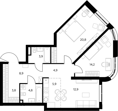 3-комн., 82.5 м², 22/43 этаж, ЖК «Адмирал»