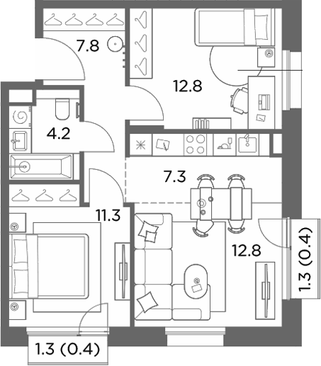3-комн., 56.2 м², 6/6 этаж, ЖК «Станиславский»