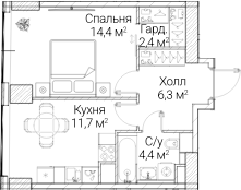1-комн., 38.58 м², 4/60 этаж, ЖК «СЕЗАР БУДУЩЕЕ»