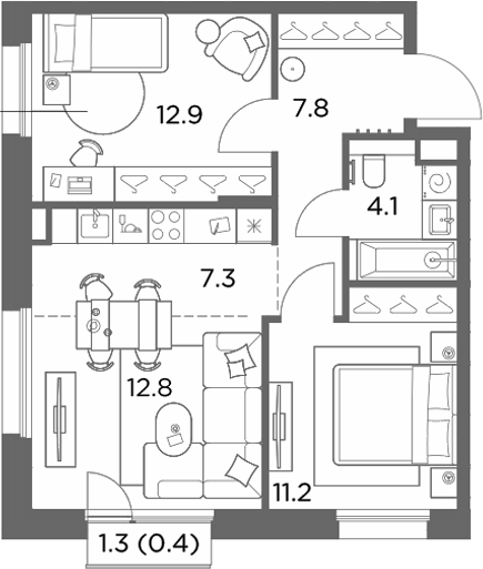 3-комн., 56.1 м², 4/6 этаж, ЖК «Станиславский»