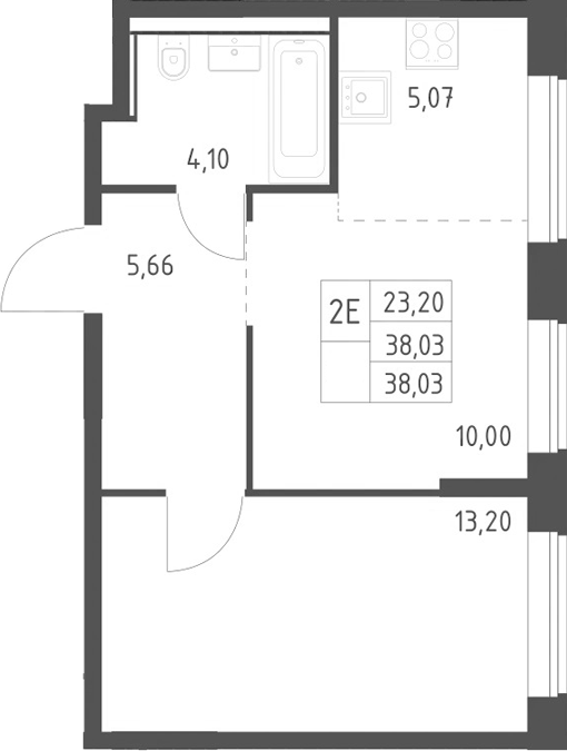 2-комн., 38.03 м², 3/19 этаж, ЖК «Квартал Домашний»