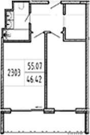 1-комн., 46.42 м², 3/9 этаж, ЖК «Alean Resort Montvert»