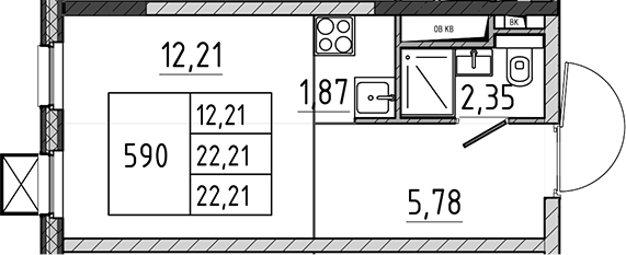 Студия, 22.21 м², 3/17 этаж, ЖК «Поварово-Молодежный-2»