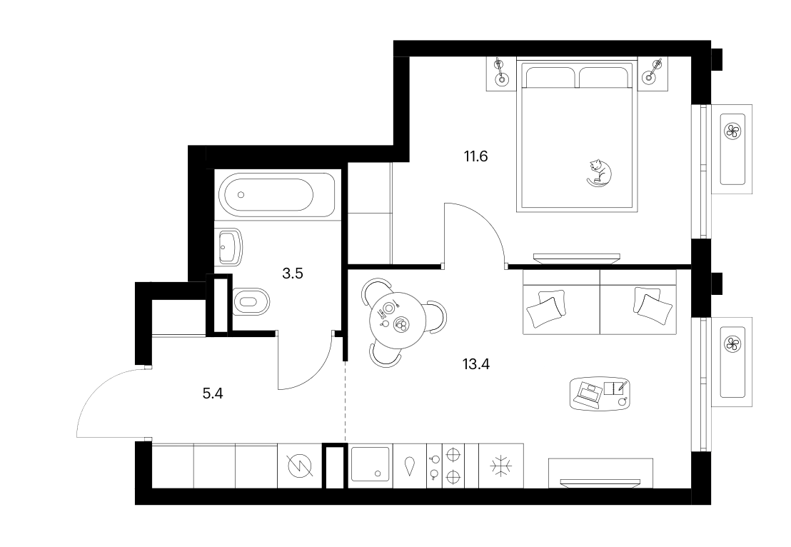 1-комн., 33.9 м², 2/25 этаж, ЖК «Ярославский»