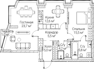2-комн., 71.18 м², 31/60 этаж, ЖК «СЕЗАР БУДУЩЕЕ»