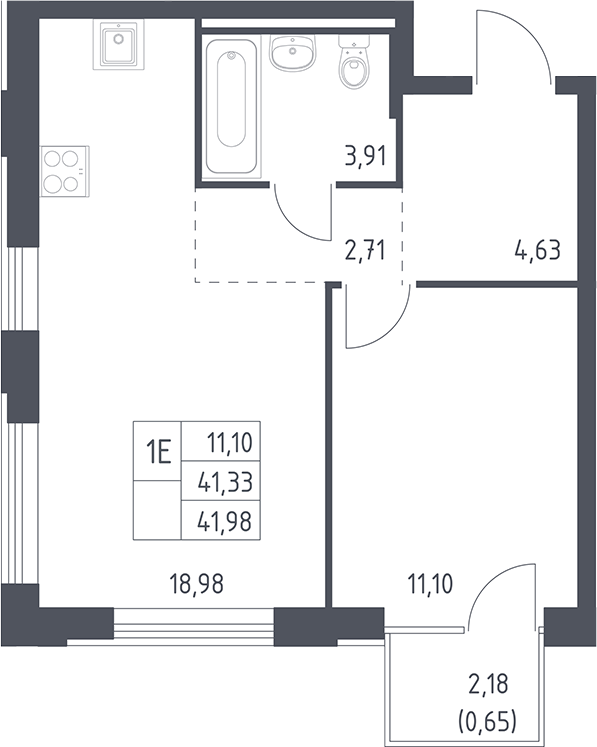 2-комн., 41.33 м², 8/12 этаж, ЖК «Рублевский квартал»