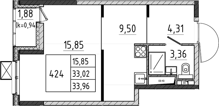 Студия, 33.02 м², 9/17 этаж, ЖК «Поварово-Молодежный-2»